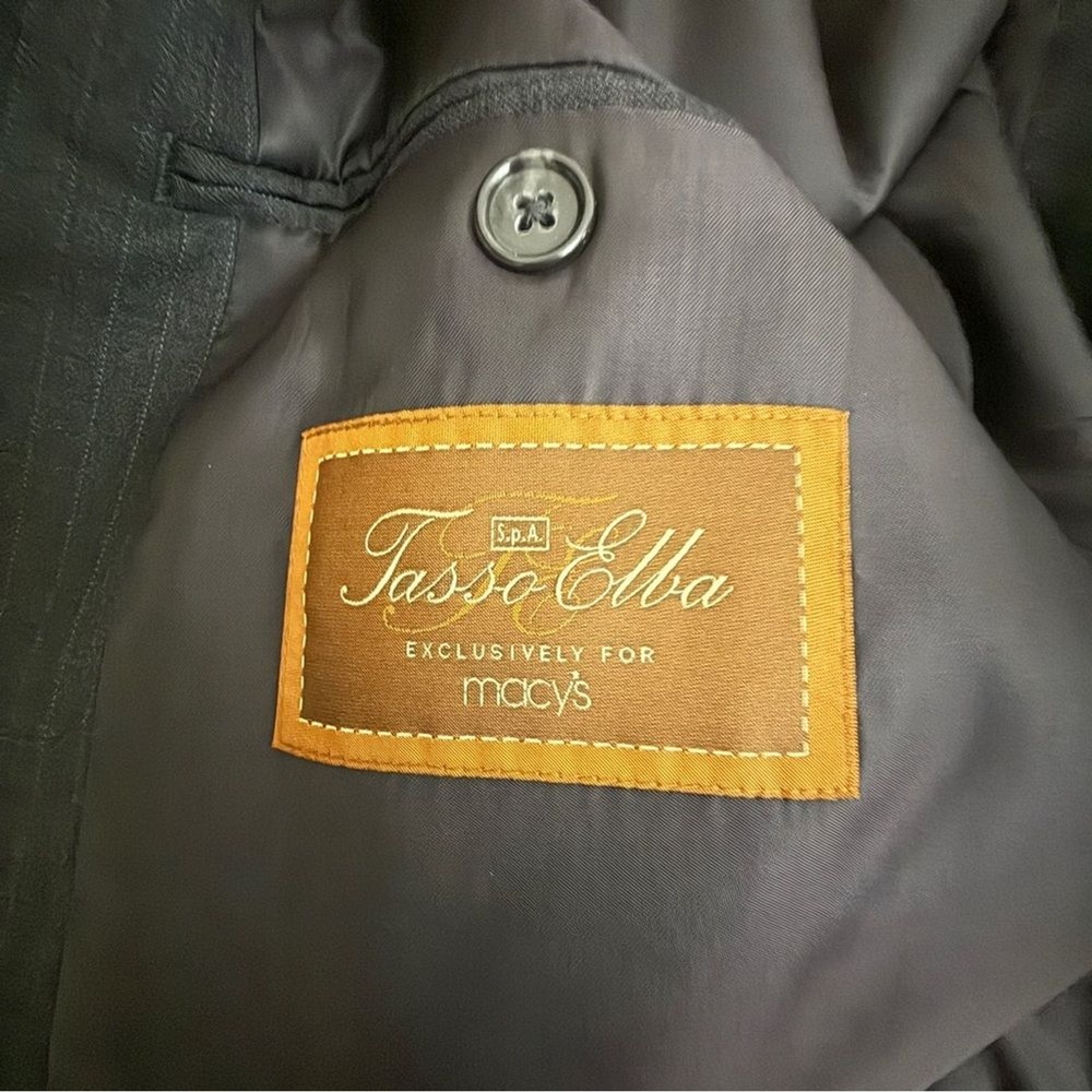 Tasso Elba Sport Coat Blazer 40R‎ Charcoal Gray Wool Pin Stripe - Picture 8 of 14